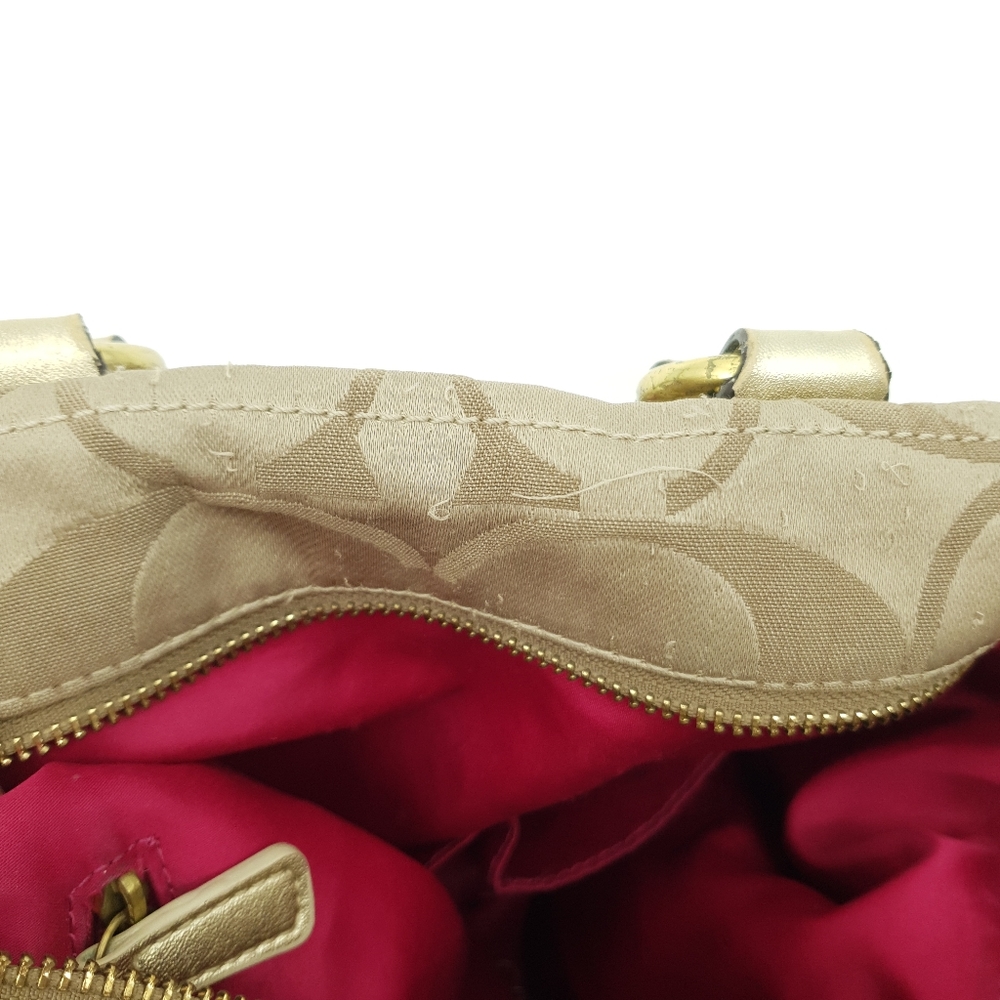 Coach Poppy Applique Purse Shoulder Bag Gold Sparkly Colorful Hearts Pink Inside - Picture 10 of 12